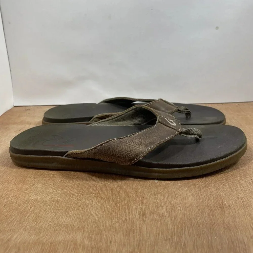 Olukai Ohana Flip Flop Mens size 9 Sandals Brown Slip On